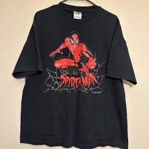 Vintage 2002 Spider Man Mad Engine Embossed Comic Image Black Tee Size: XL